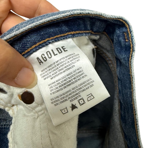 AGOLDE Parker Long High Rise Distressed Denim Shorts Blue A9027-1141 Size 26 - Picture 7 of 8